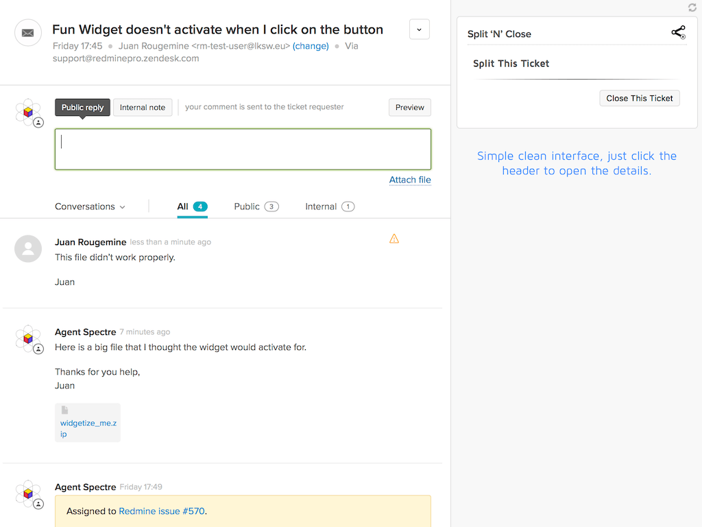 Split 'N' Close app interface for ticket splitting options