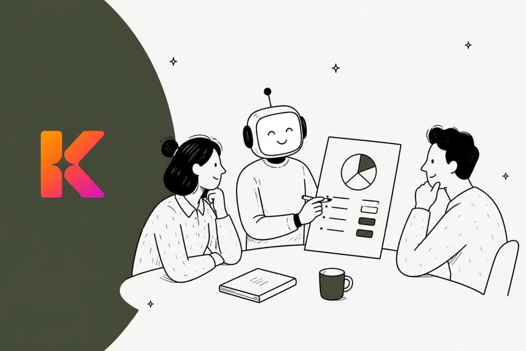 Karloe pricing illustration showing an AI operator presenting a report