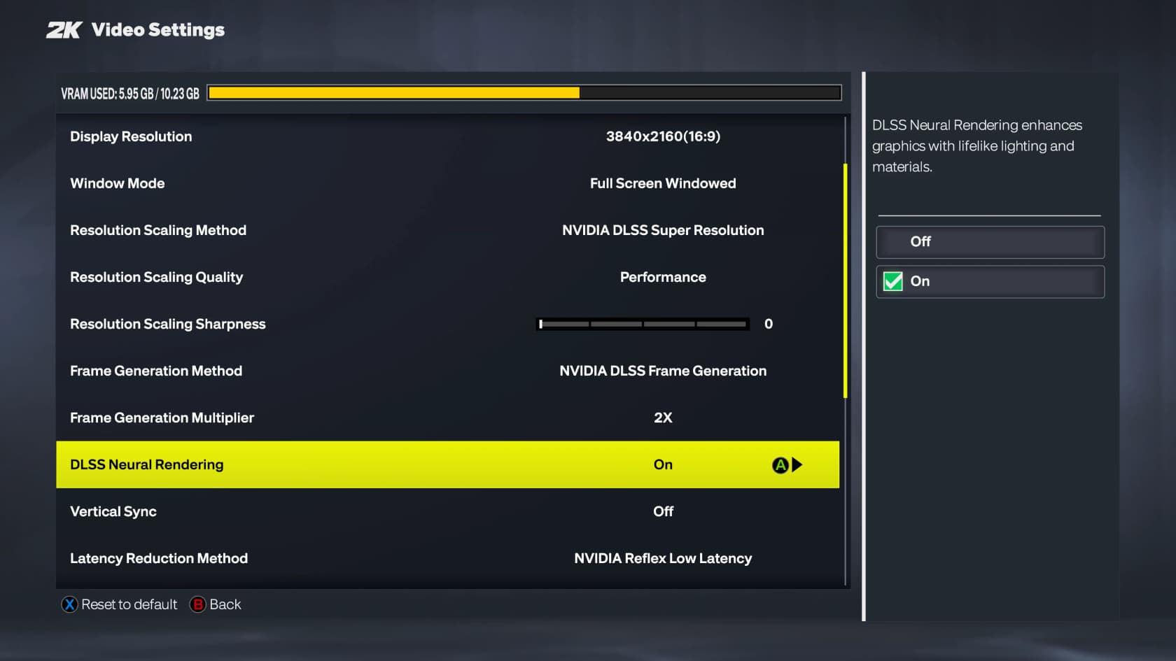 NBA 2K27's DLSS Neural Rendering on/off toggle in the video settings menu, as shown by NVIDIA