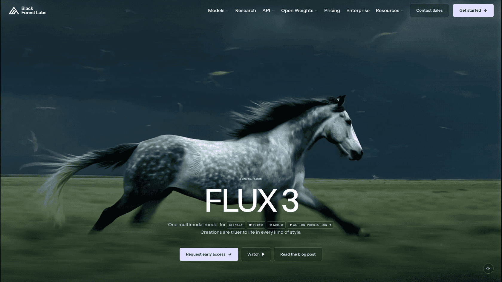 The FLUX 3 model page showing a Coming Soon label and a Request early access button, captured 4 August 2026 from Black Forest Labs