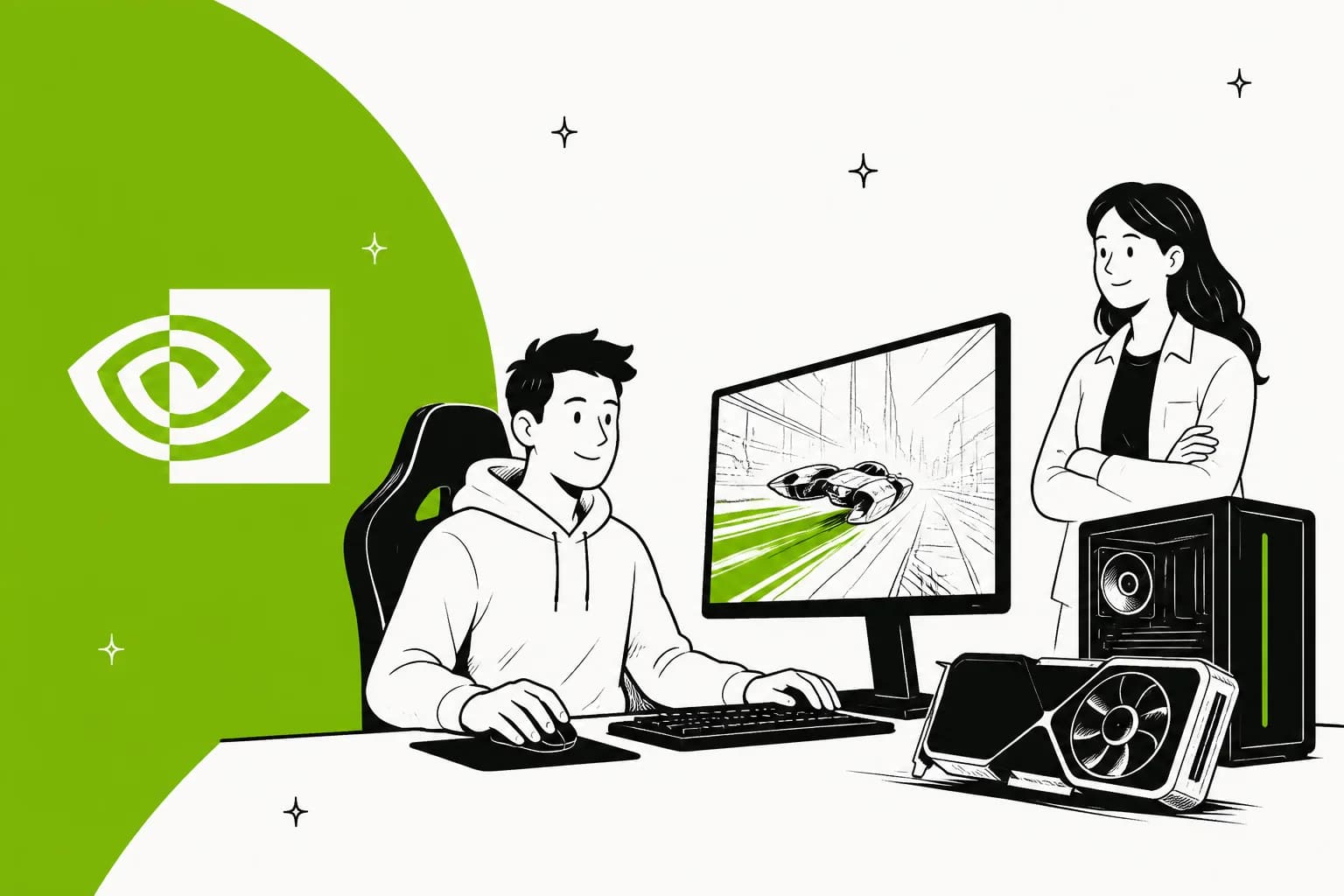 NVIDIA DLSS 5 review cover illustration with GPU and neural rendering theme
