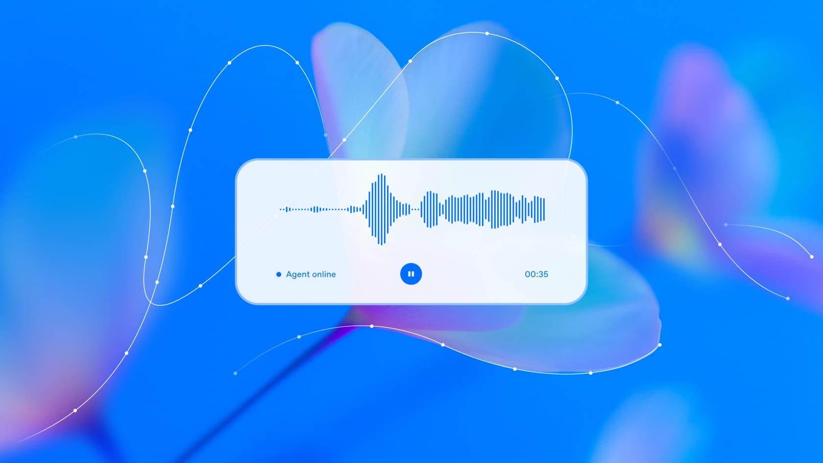 An abstract illustration of a live voice agent showing a waveform and an "Agent online" status, as taken from OpenAI