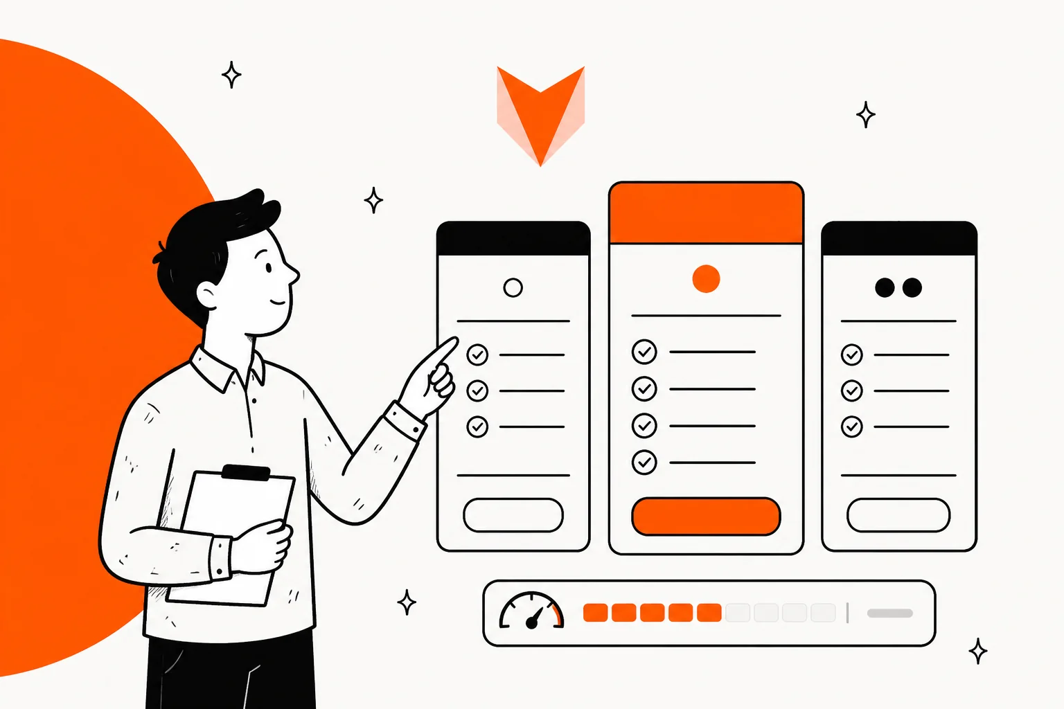 A pricing breakdown illustration in Pangram's orange brand colour, showing plan tiers and per-word credit metering