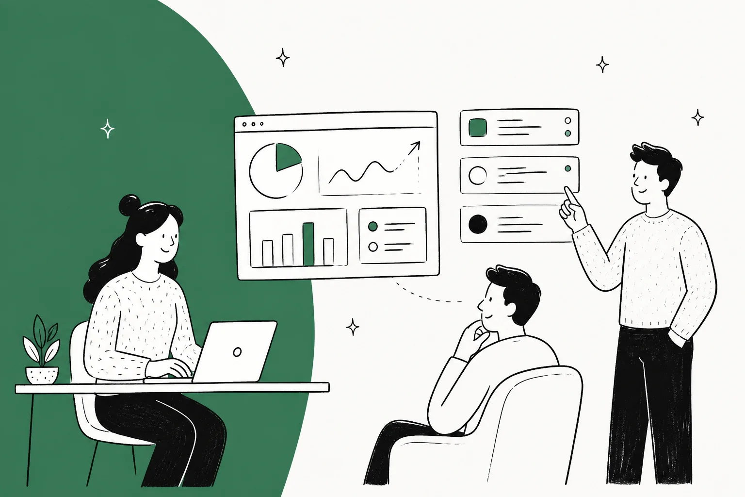 Illustration comparing an all-in-one AI marketing operator with specialist AI teammates