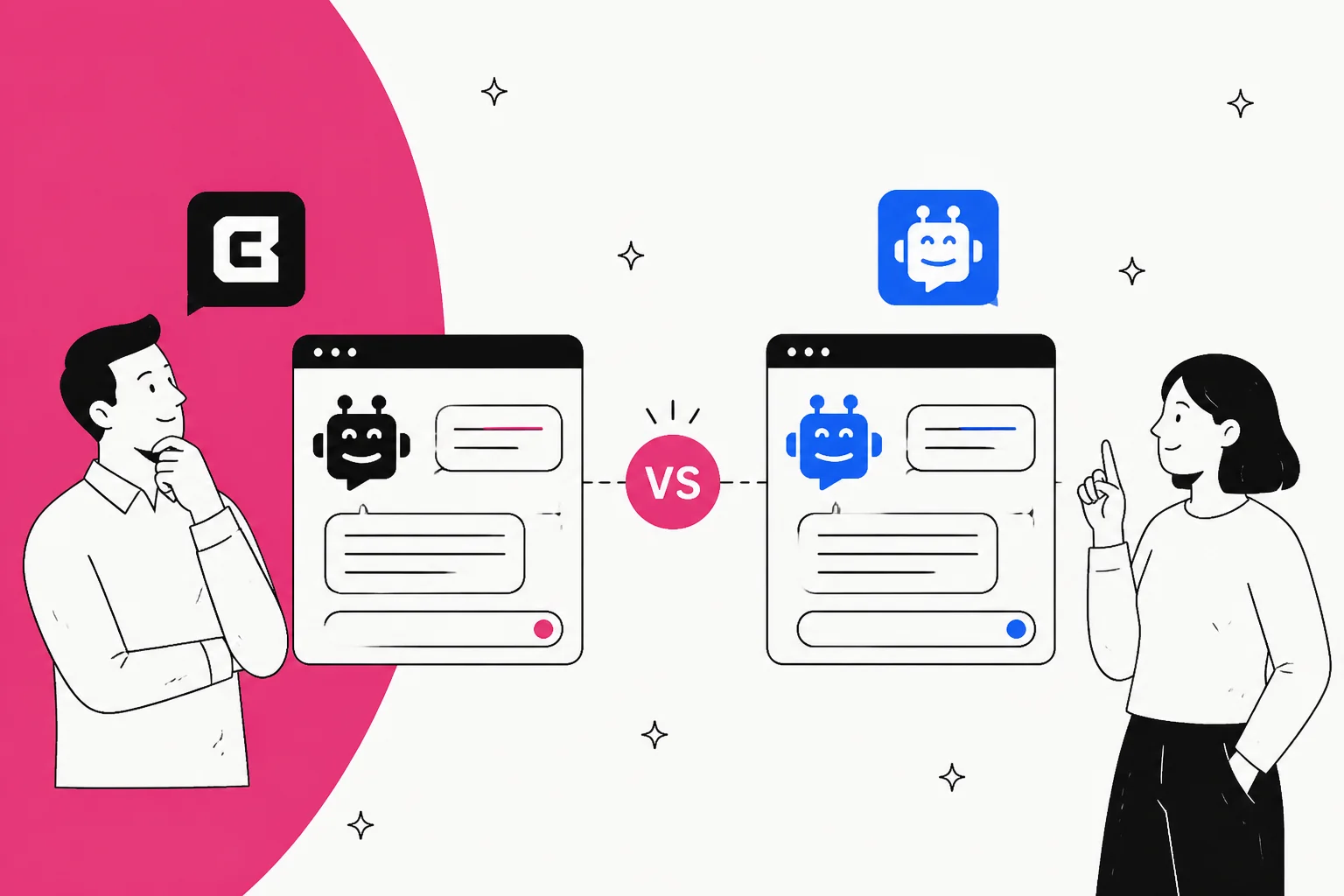 Chatbase and SiteGPT logos on two chat windows with a VS badge between them