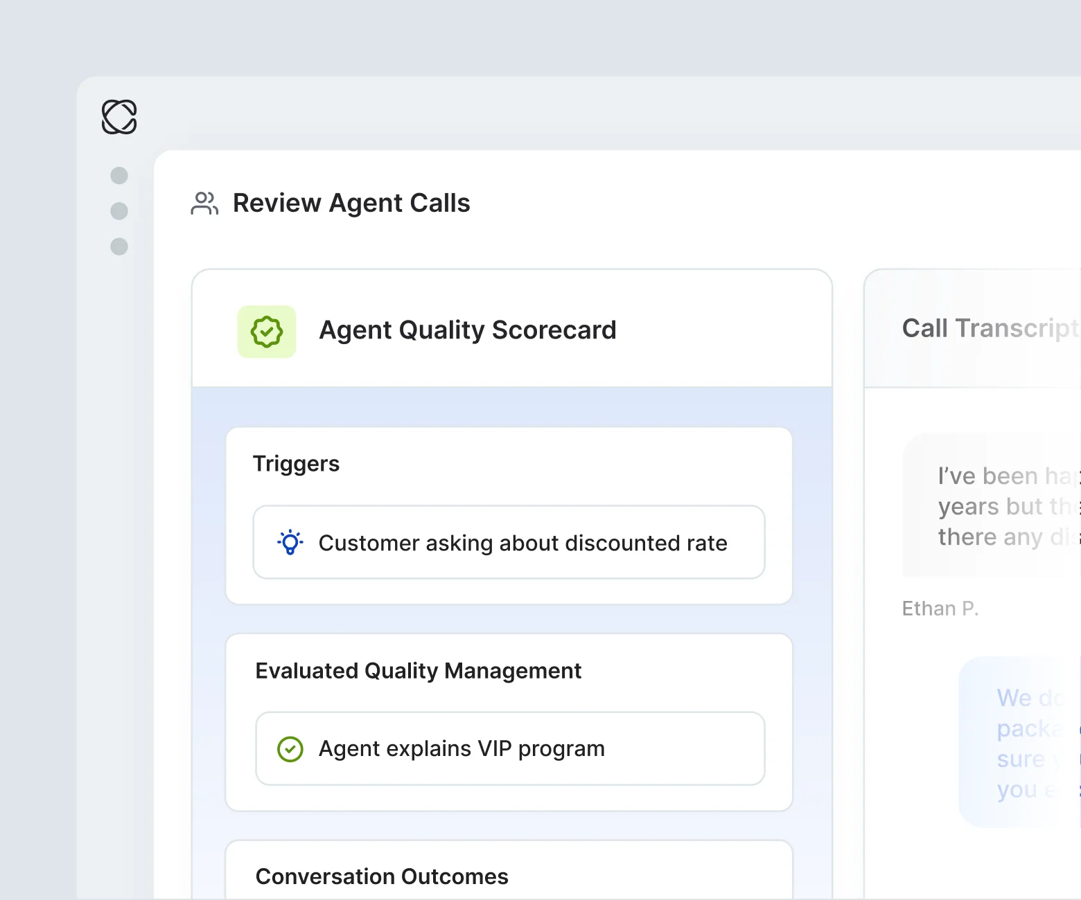 Cresta agent quality scorecard reviewing agent calls with triggers and evaluated behaviors, as taken from Cresta