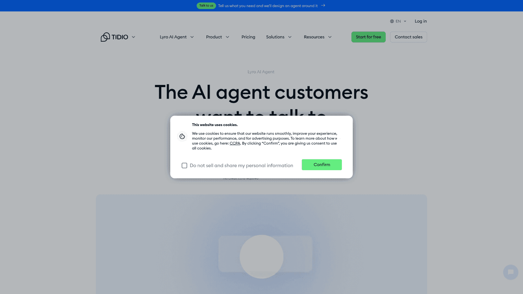The Tidio Lyro AI page showing its live-chat AI agent