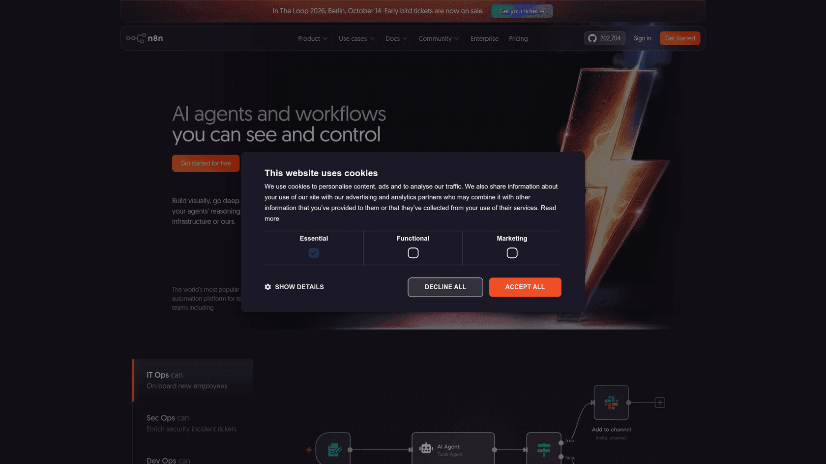 n8n homepage showing its source-available workflow automation