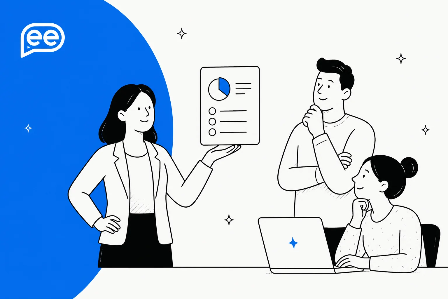 An illustration of a team reviewing an enterprise AI rate card