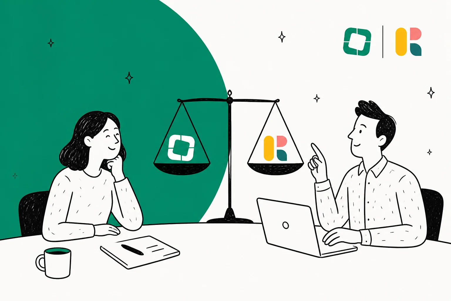 Illustrated hero banner comparing Siit and Risotto, two AI IT help desks
