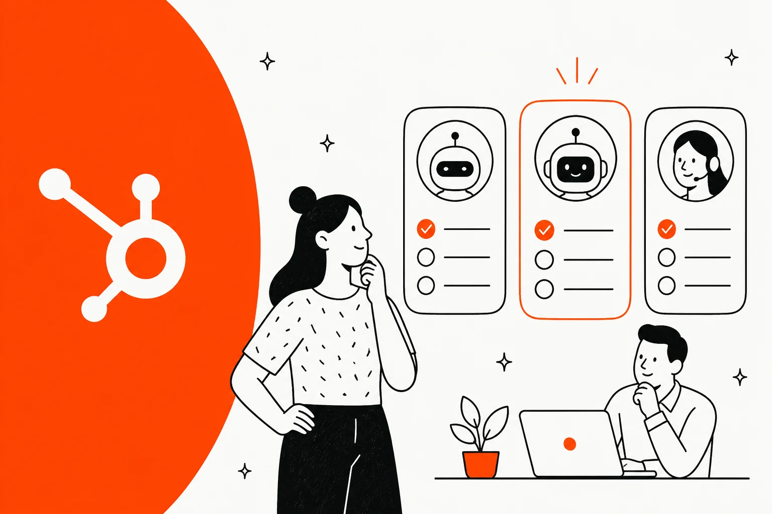 Illustration comparing HubSpot Breeze Customer Agent alternatives for customer support