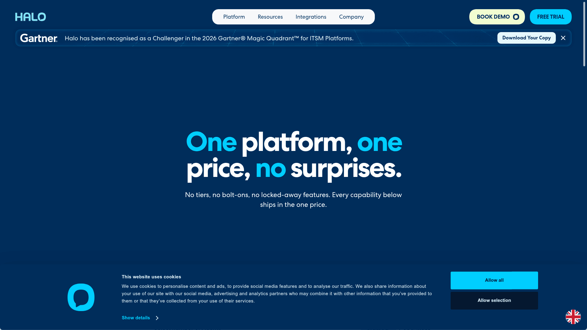 HaloITSM pricing page: one platform, one price, no surprises