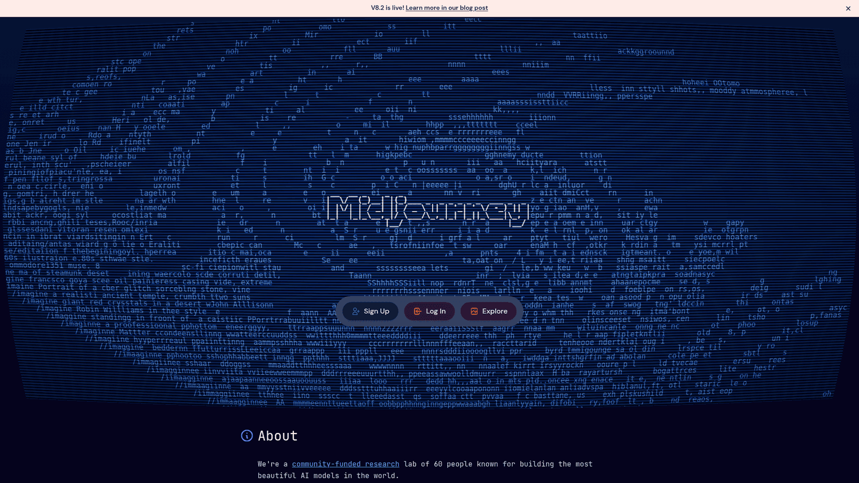 Midjourney's home page showing its web generation interface, as taken from midjourney.com