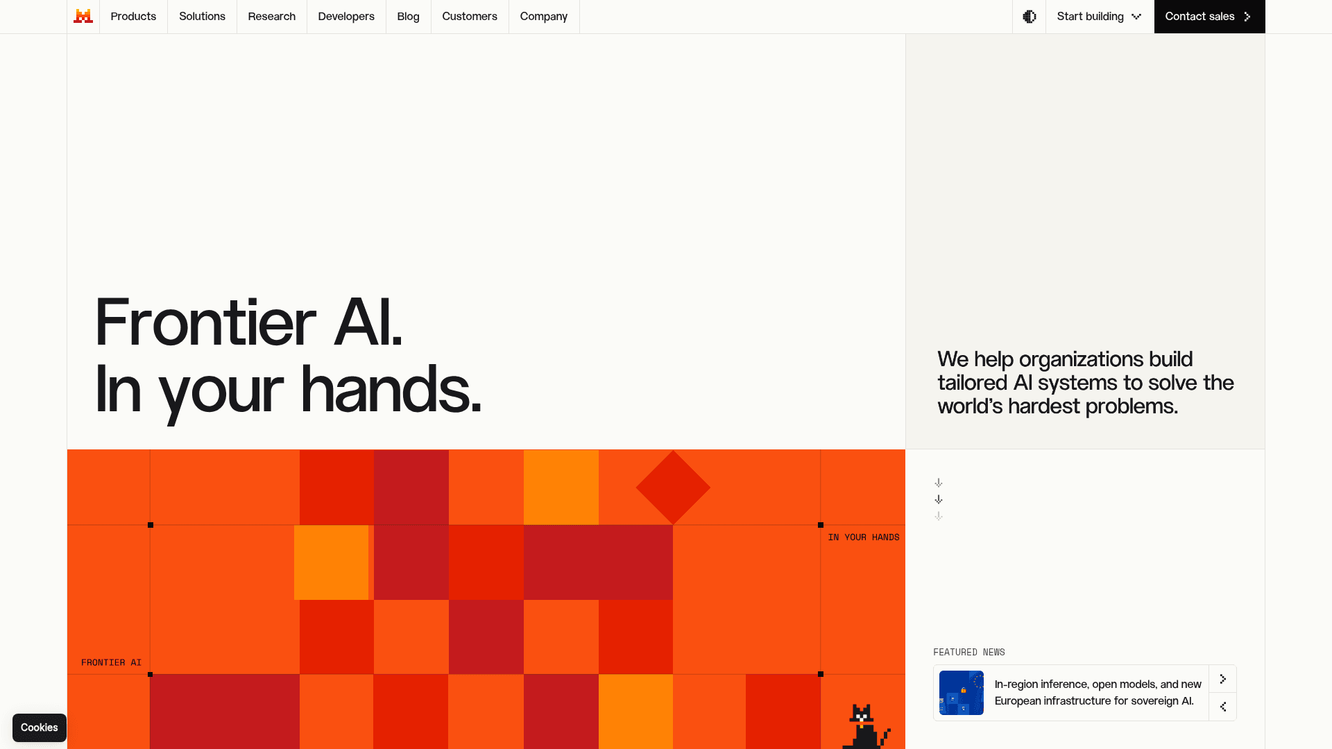 Mistral's homepage covering its models and the Vibe assistant