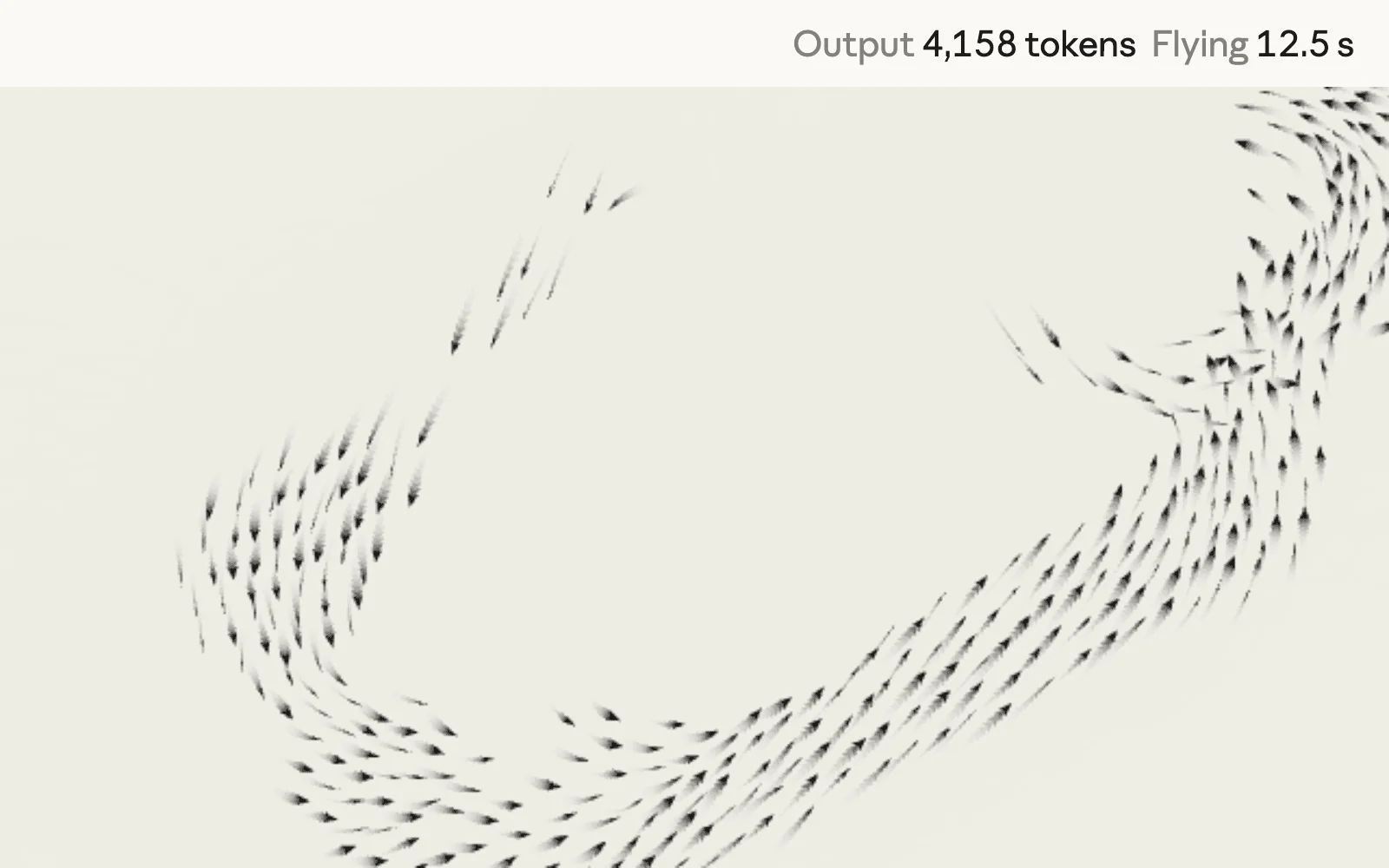 Sonnet 5.5's finished starling murmuration running after 4,158 output tokens, with the animation 12.5 seconds in, from the same Anthropic comparison