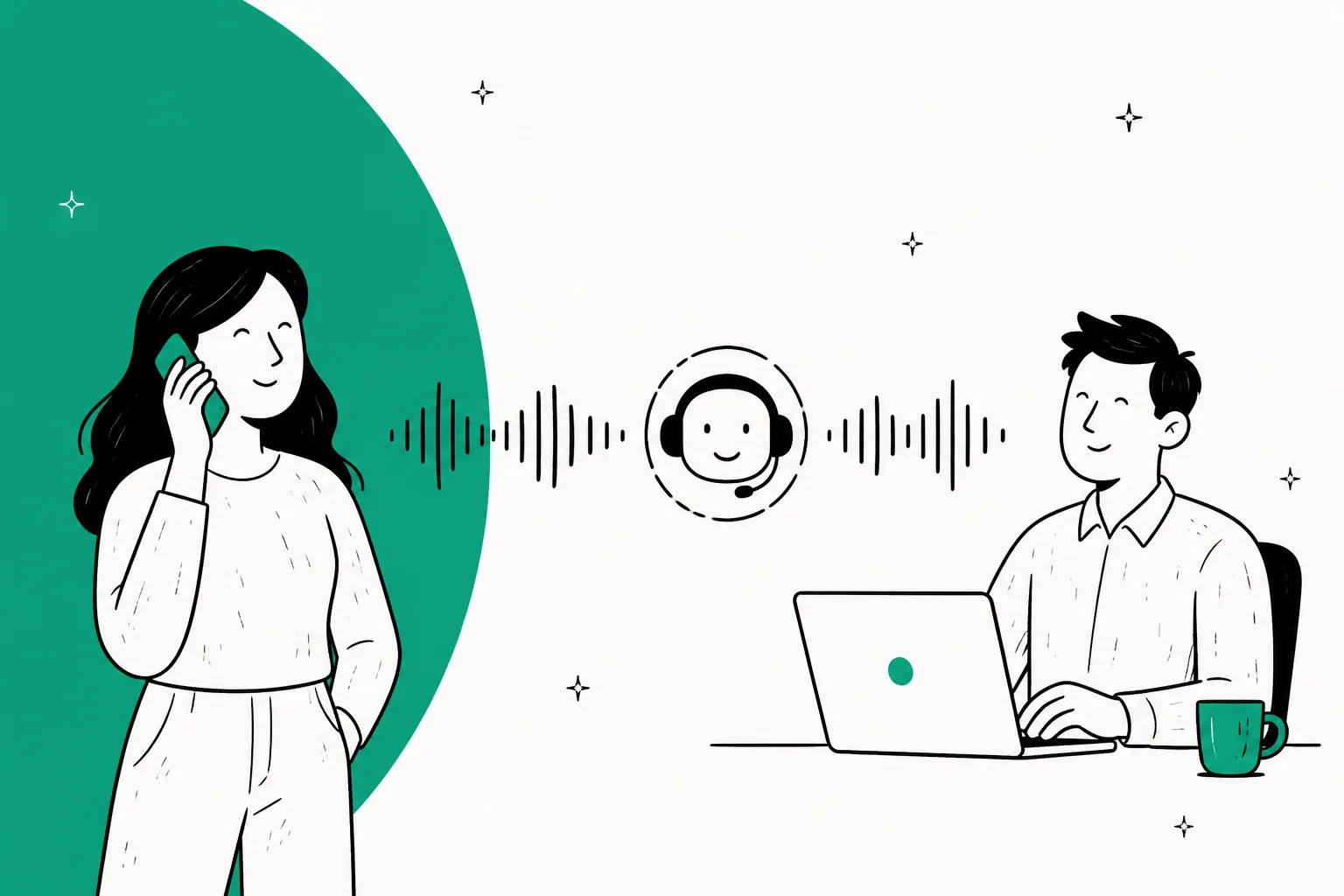 Illustration comparing real-time voice AI models and voice-agent platforms with soundwaves