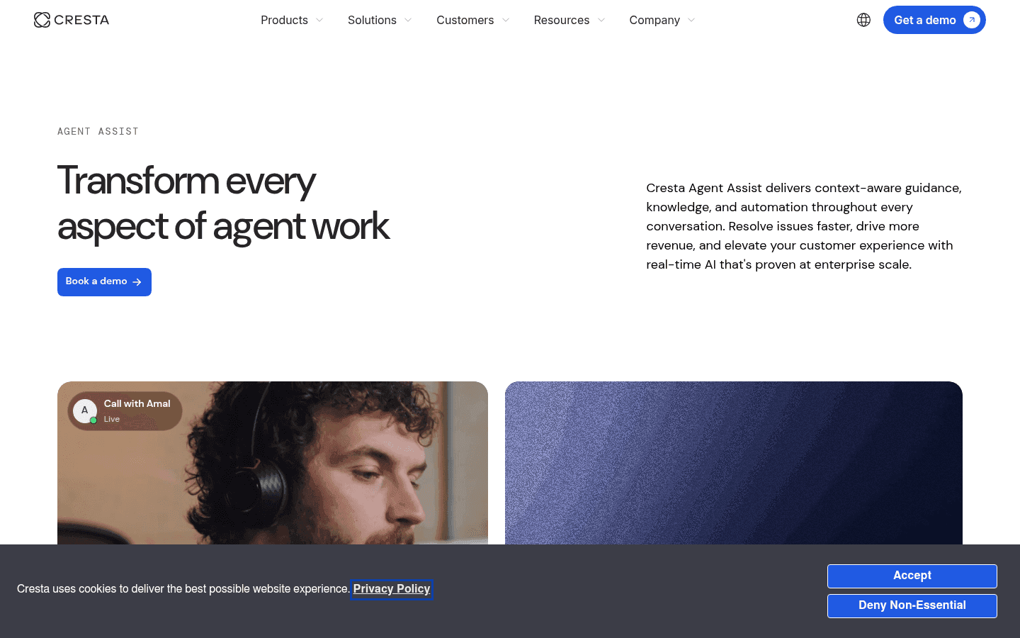 Cresta Agent Assist, its real-time coaching layer for human agents, as taken from Cresta
