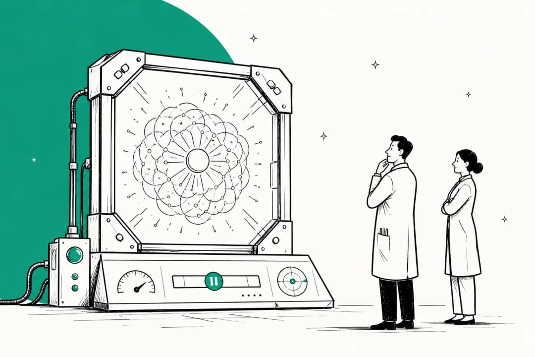 Illustrated hero banner showing a large reasoning engine held inside a reinforced containment frame with monitoring dials and a paused progress bar