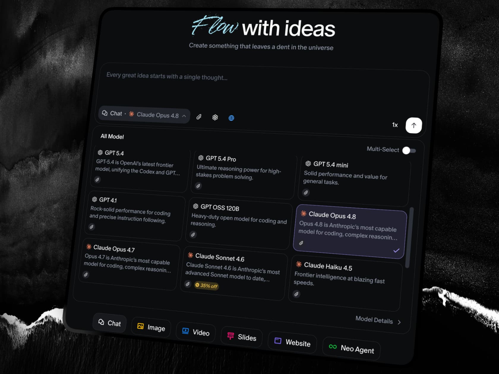 Flowith's model marketplace announcing Claude Opus 4.8 support, as shown on Flowith's product updates