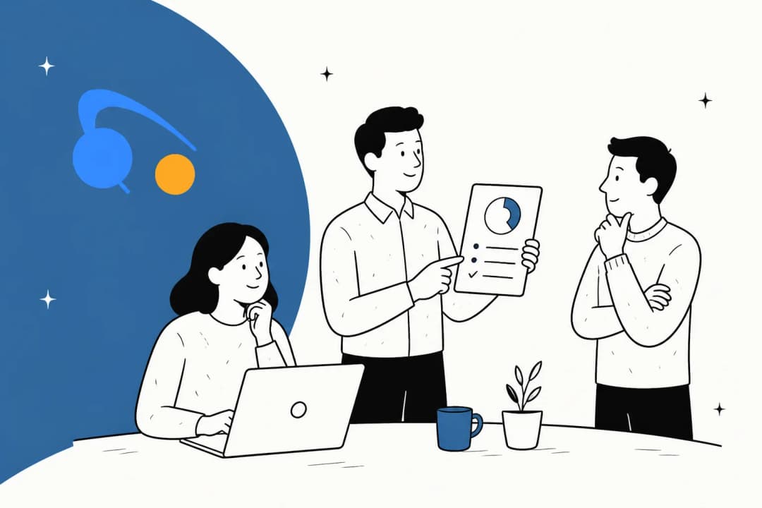 Three colleagues reviewing an IT service desk pricing breakdown together