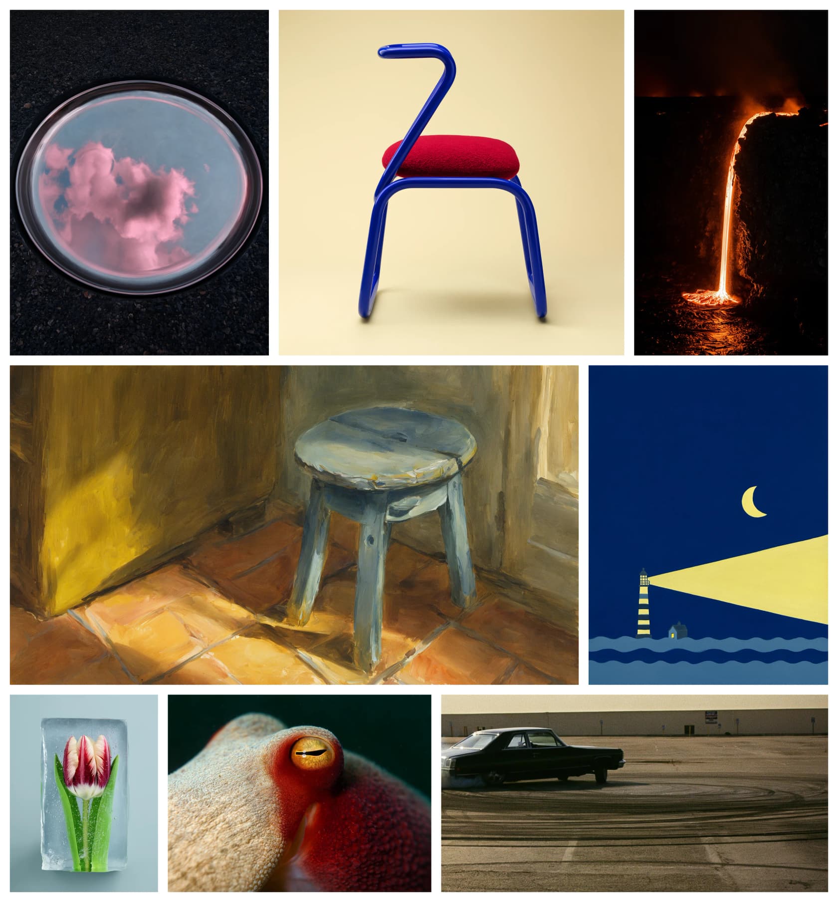 Grid of FLUX 3 image samples across illustration, photographic and typographic styles, as published by Black Forest Labs
