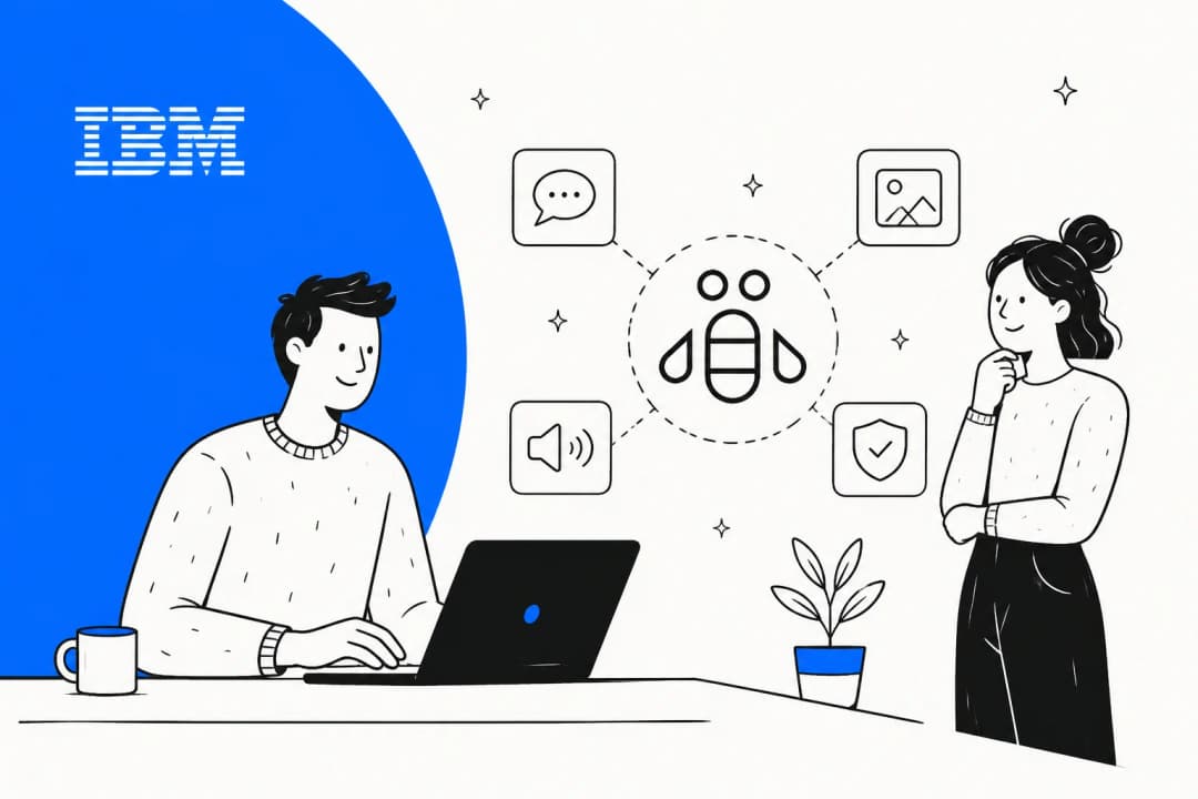 Illustration of the IBM Granite 4.2 open model family with reasoning, speech, and security icons