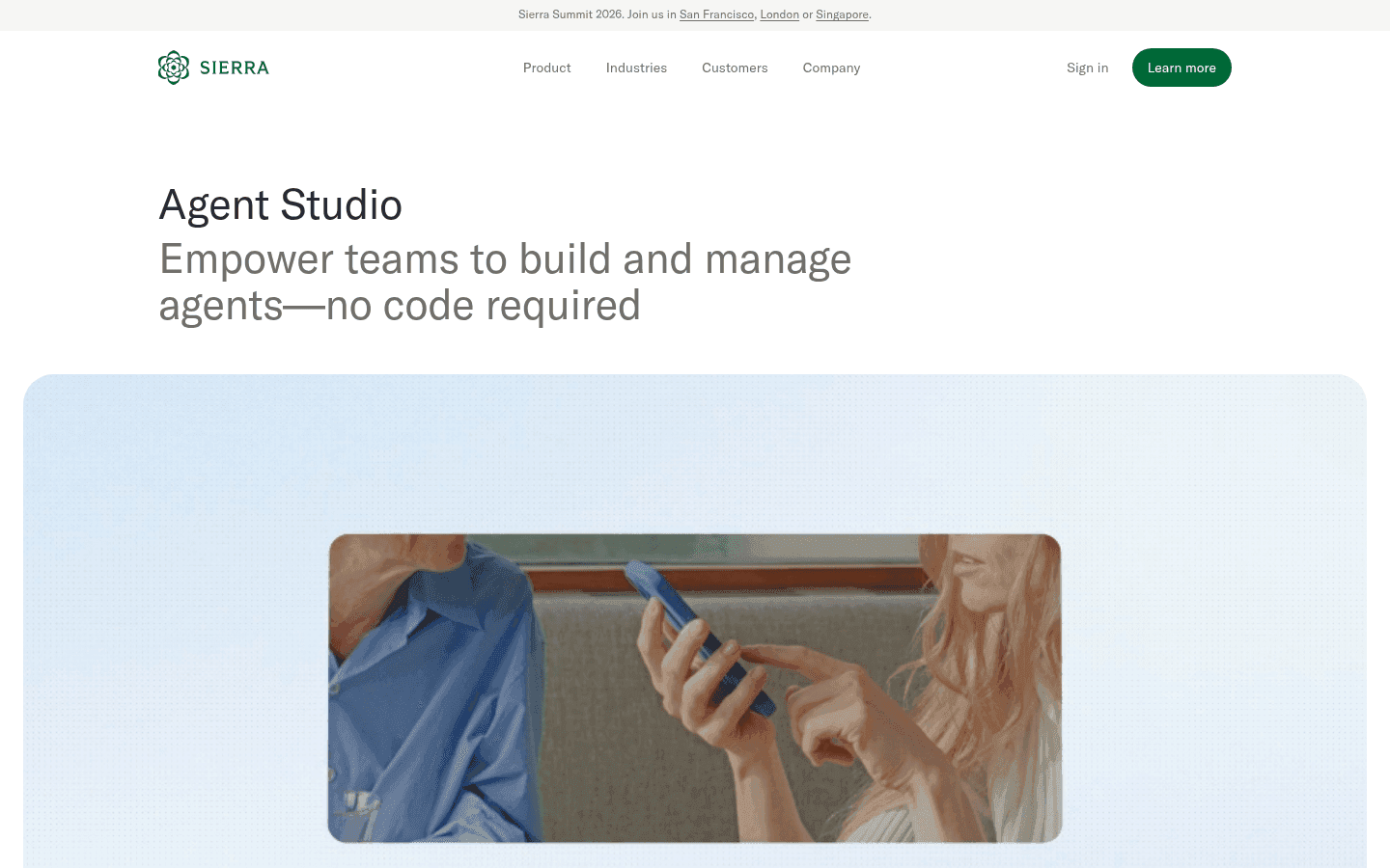 Sierra's Agent Studio, the no-code environment for building and managing agents, as taken from Sierra