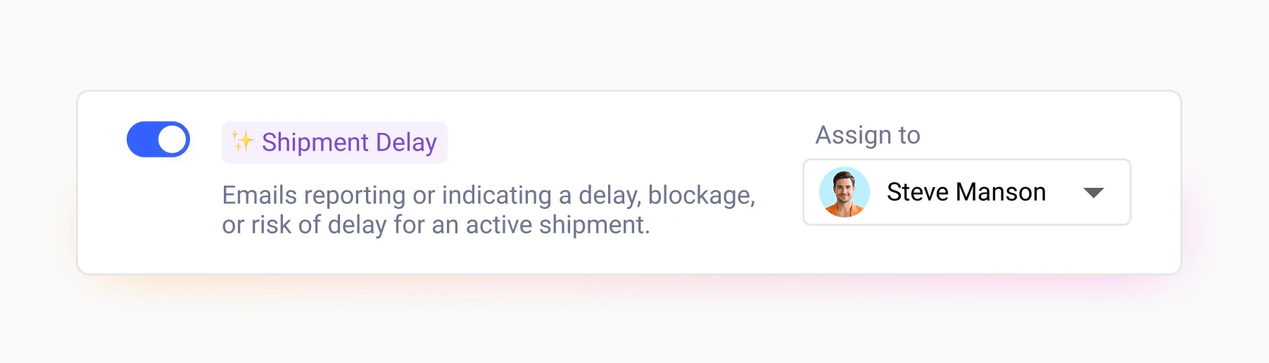 A Gmelius AI dispatching rule linking the tag Shipment Delay to an assignee, as taken from the Gmelius help center