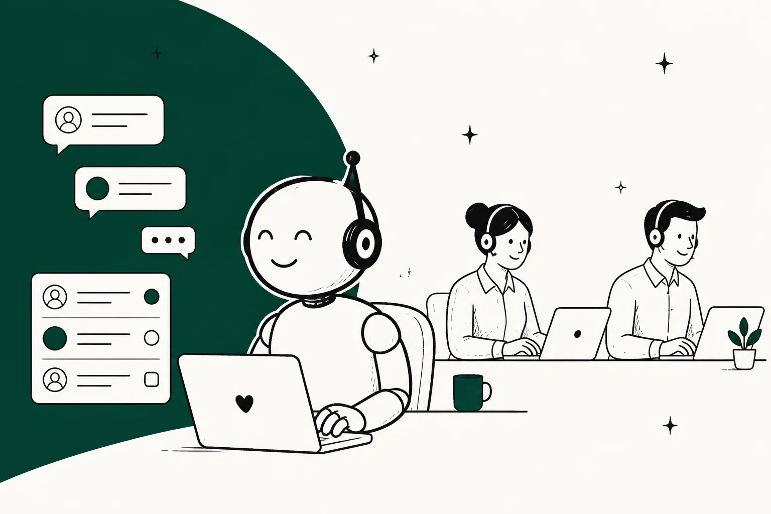 Grok Bot working a Zoho Desk support queue, illustrated hero banner