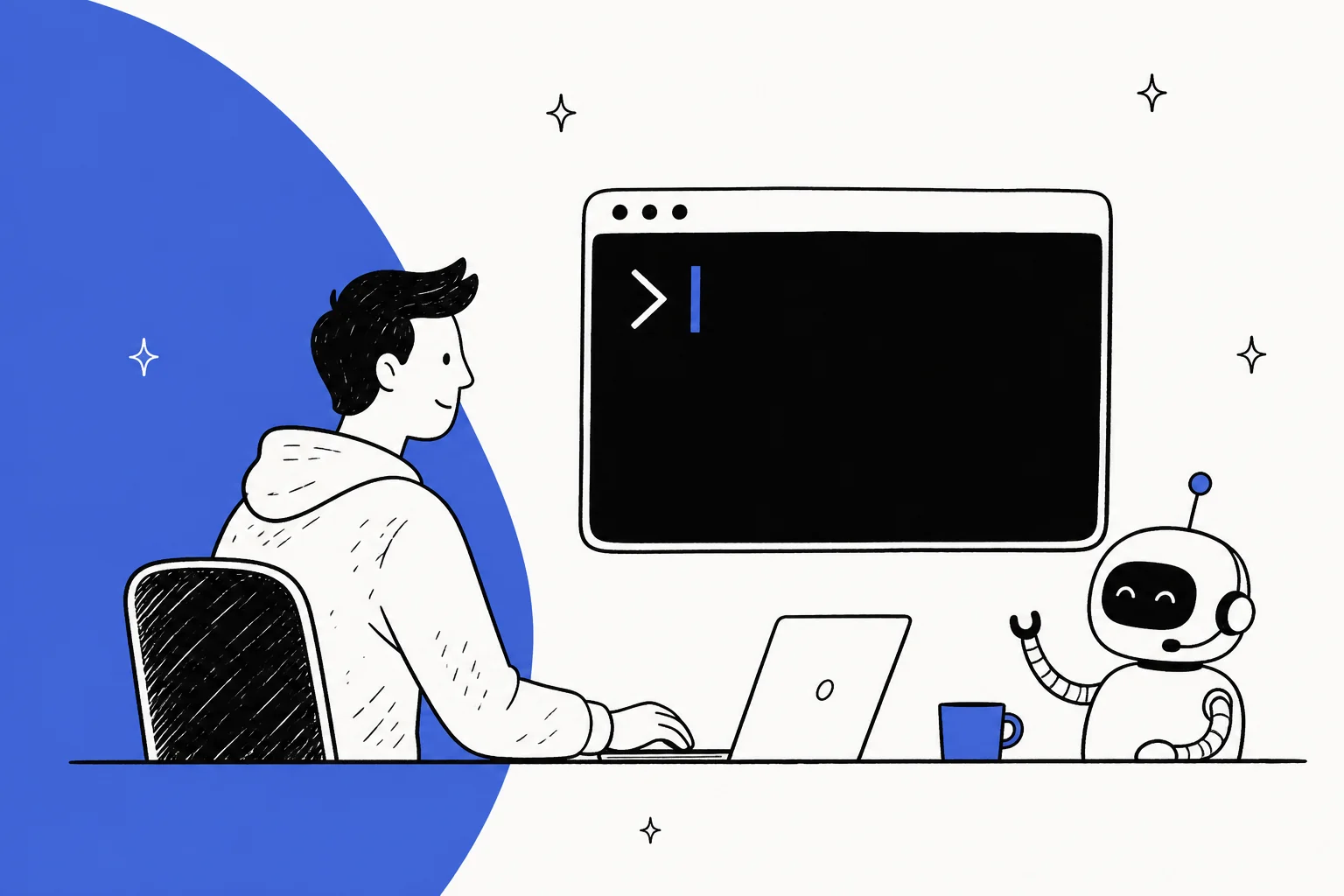 Illustrated banner showing a terminal window and a small AI agent, for a guide on the AI agent CLI
