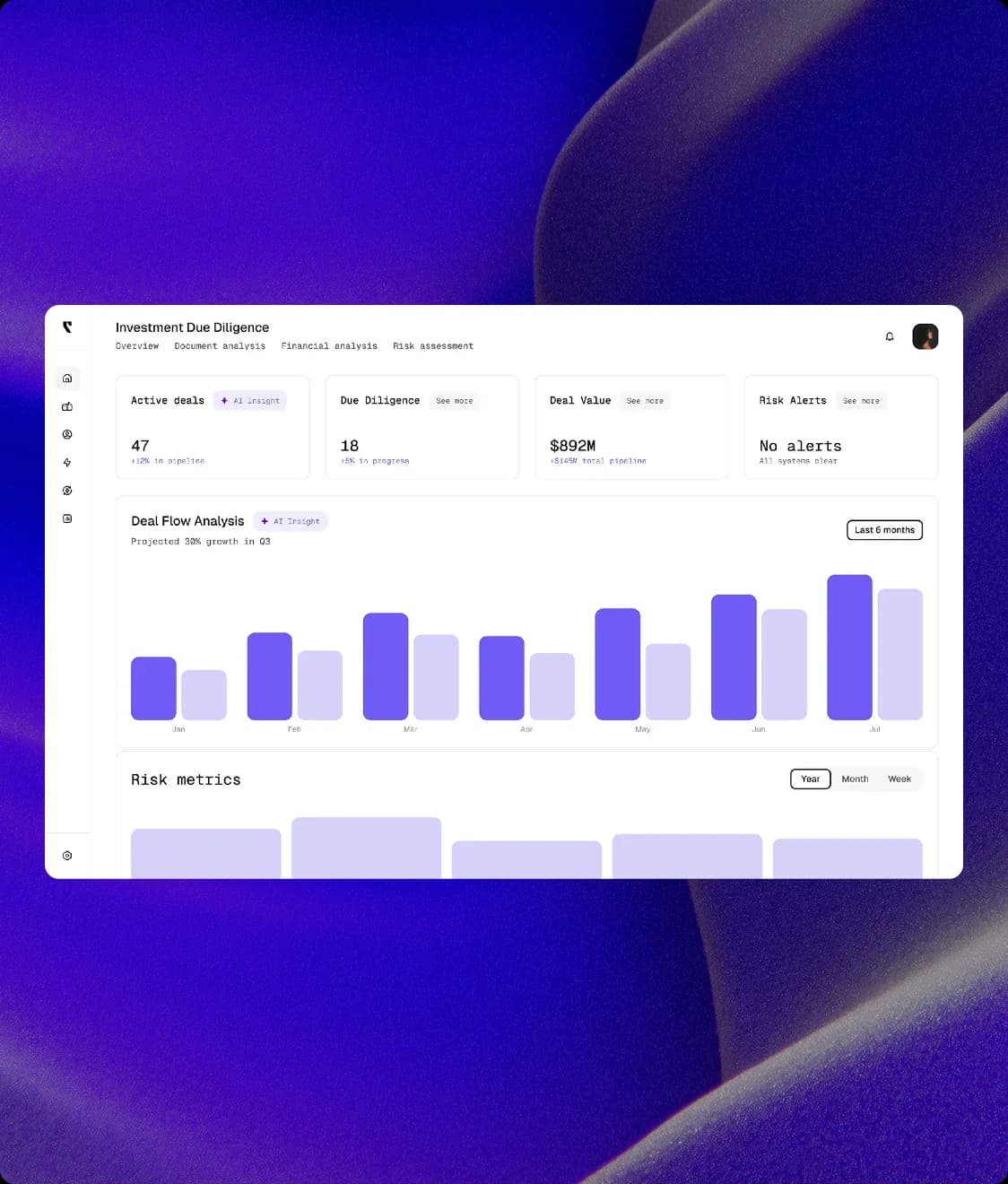 A.Team platform view of a custom agentic system, an AI-built investment due-diligence dashboard, as shown on A.Team's AI Solutions page