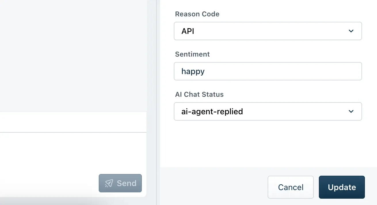 My AskAI's AI Chat Status property shown in the Freshchat conversation panel, as taken from the My AskAI docs