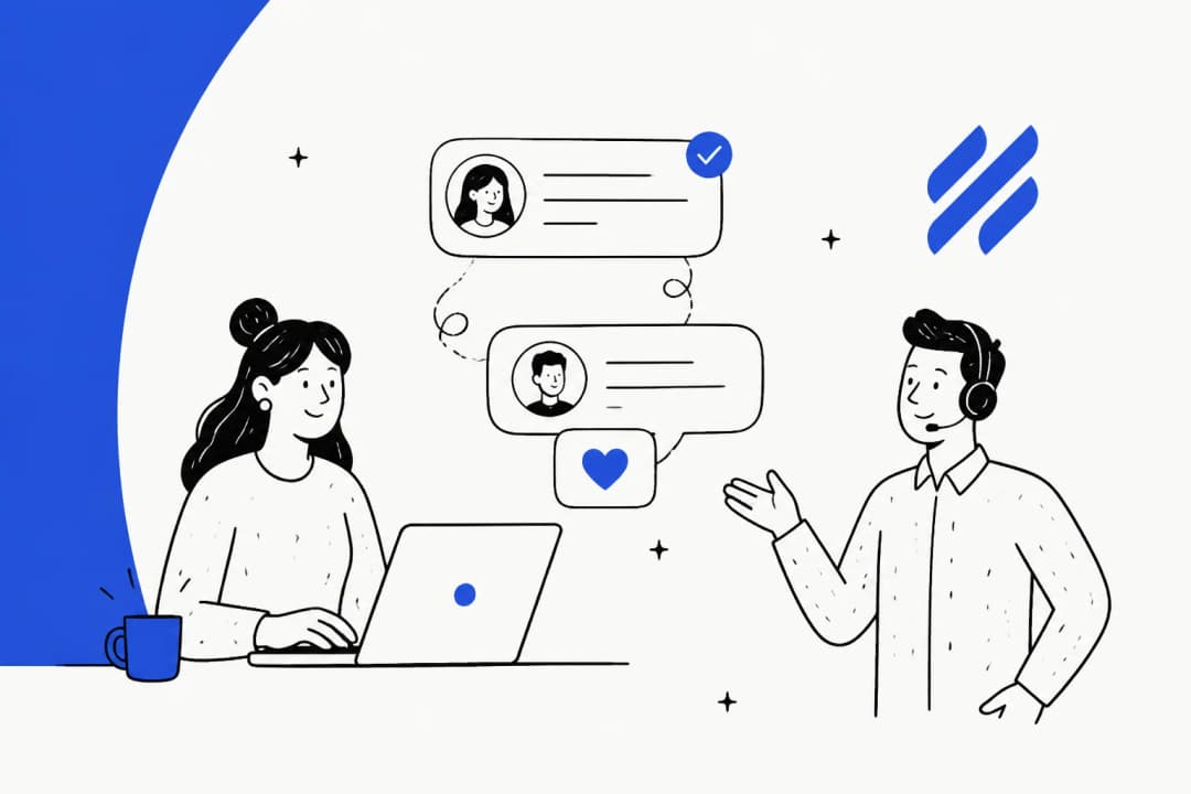 Illustration of a Help Scout support team handling customer conversations