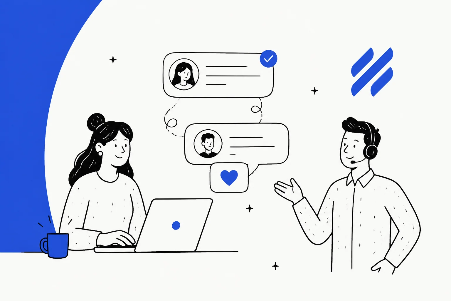 Illustration of a Help Scout support team handling customer conversations