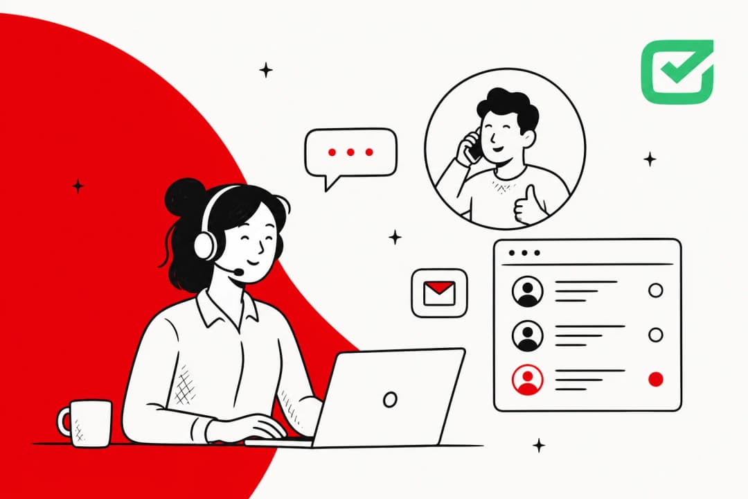 Illustrated banner for a breakdown of HelpDesk.com pricing, showing a support agent working a multichannel ticket queue