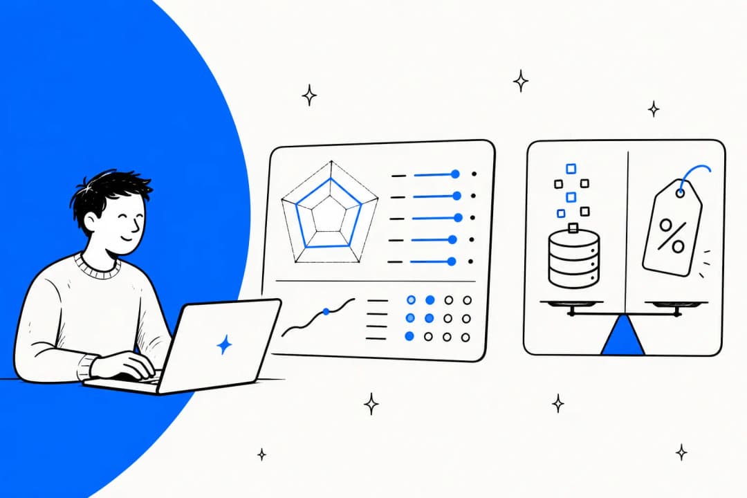 Illustrated hero banner for a Meta Muse Spark 1.3 review, showing a benchmark scorecard, a coding agent, and a pricing split