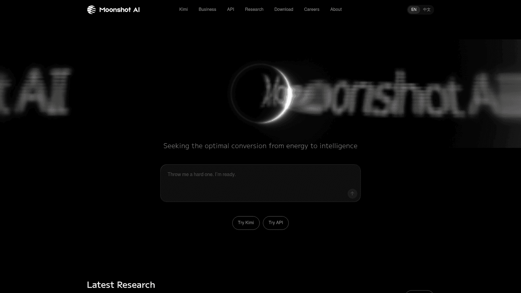 Moonshot AI homepage for Kimi, as taken from Moonshot AI