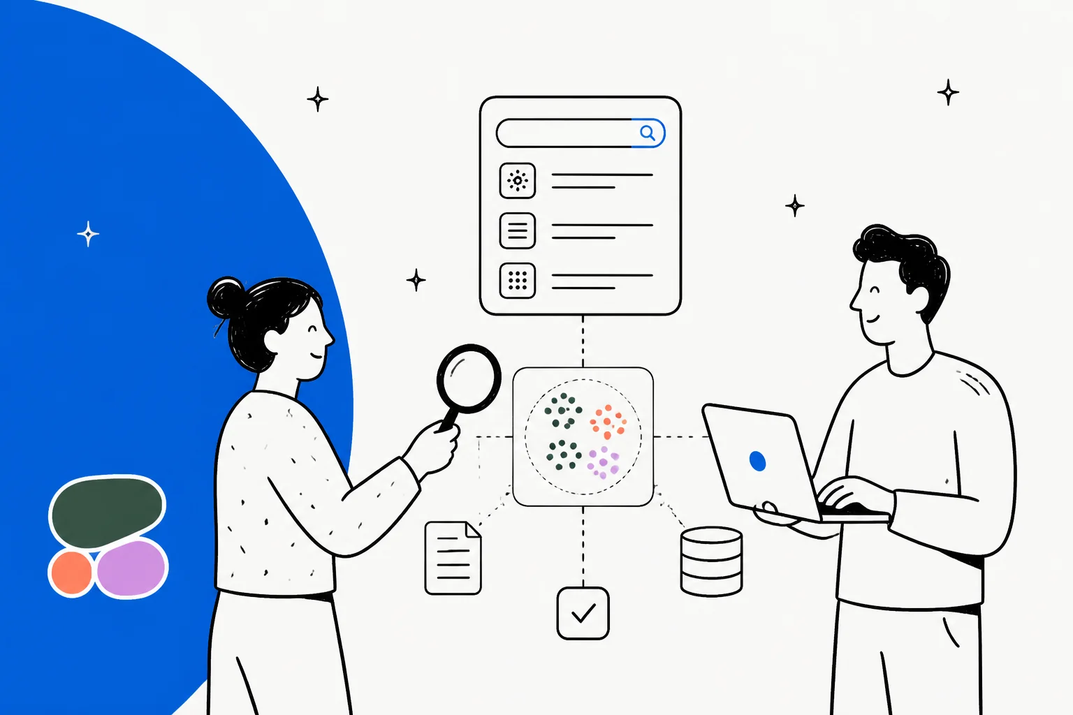 Two people searching a document index powered by Cohere Embed 5 embeddings