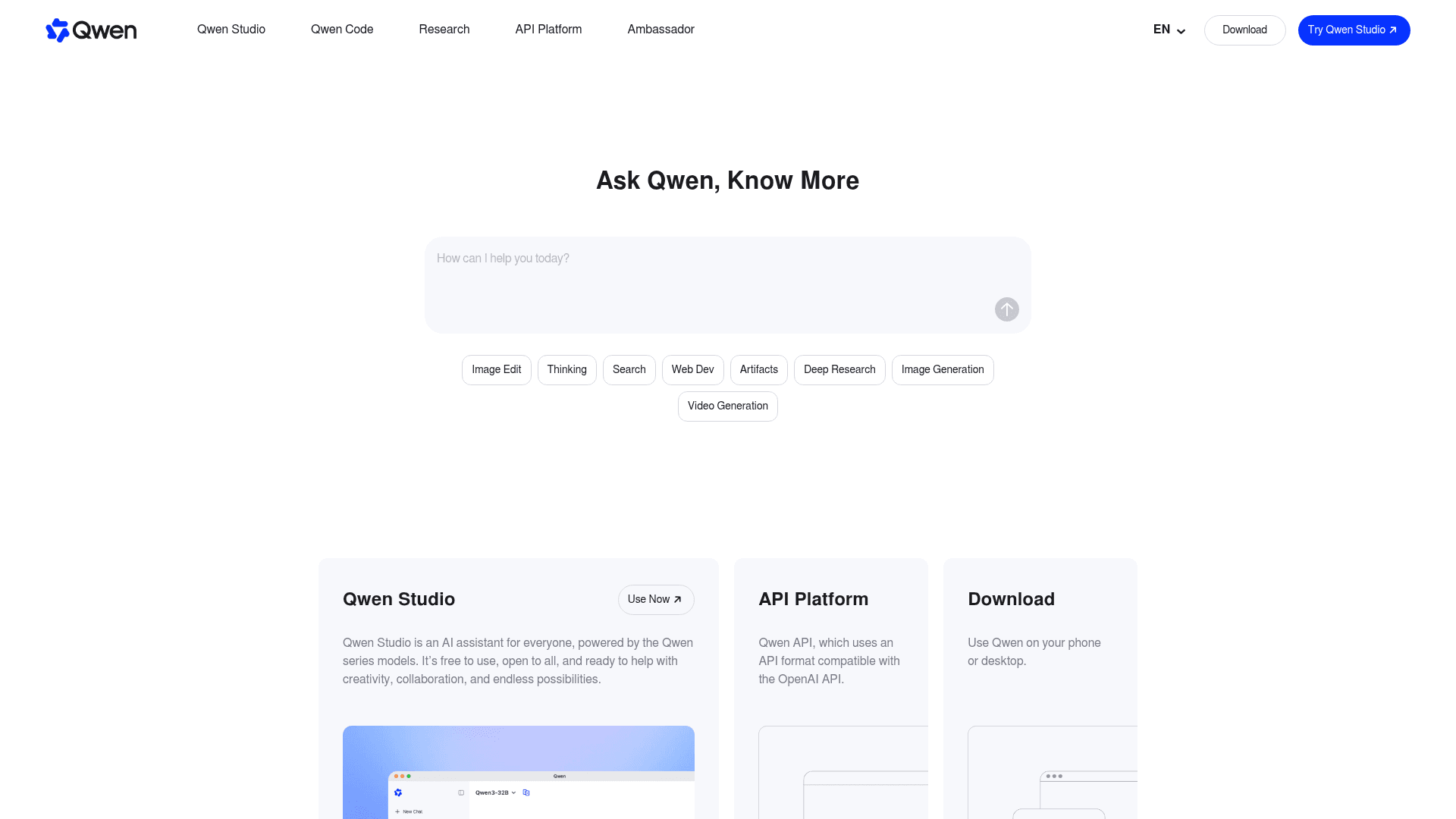 Qwen homepage, as taken from Qwen