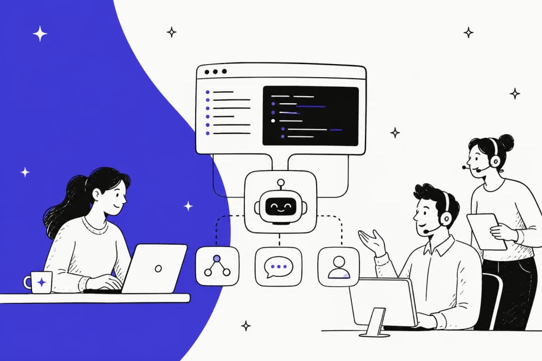 Illustrated banner for a guide on what an API-first AI agent platform means for customer support teams