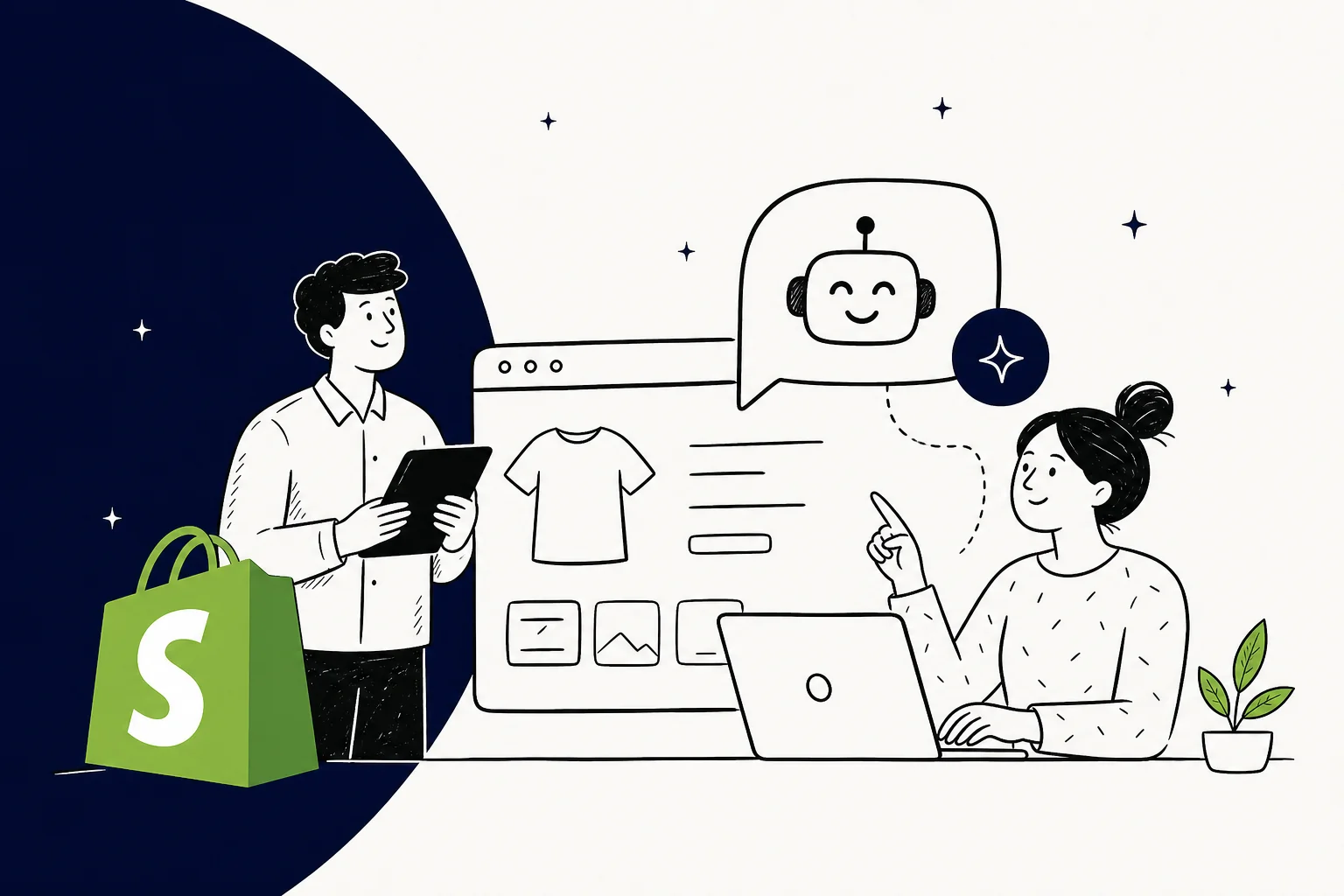 Illustration de l'ajout d'un agent de support IA à une boutique Shopify
