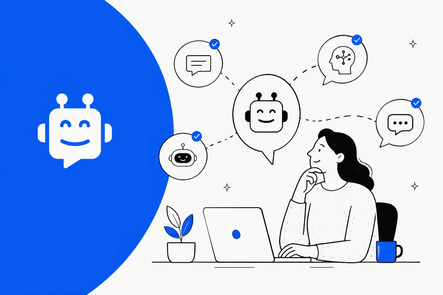 A visitor weighing up several website chatbot options
