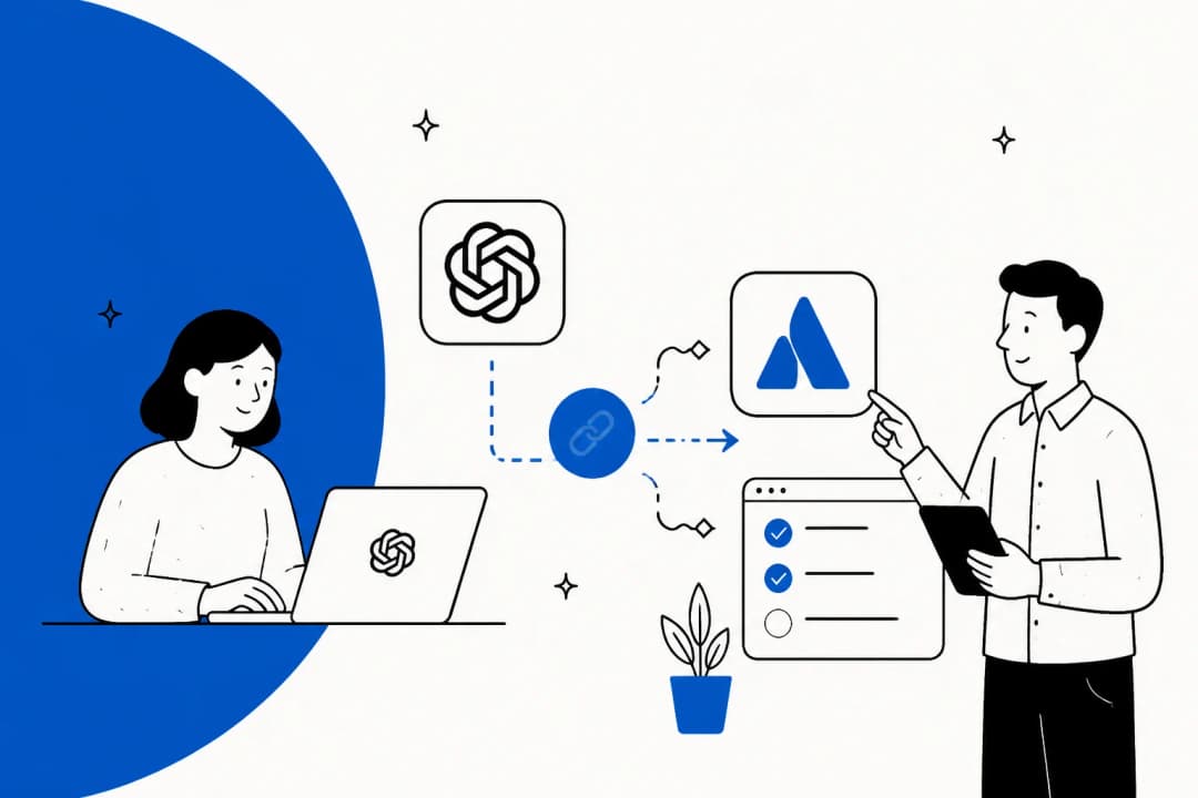 Illustration of ChatGPT connecting to a Jira Service Management service desk