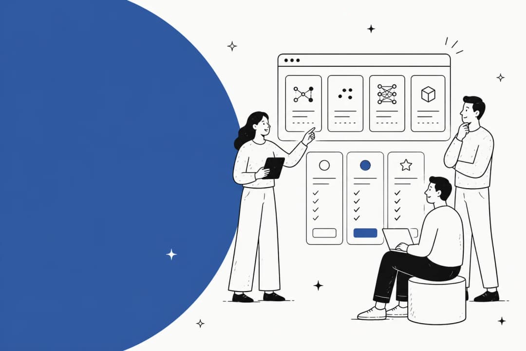 Illustration of a pricing page with three plan cards next to an AI model directory dashboard