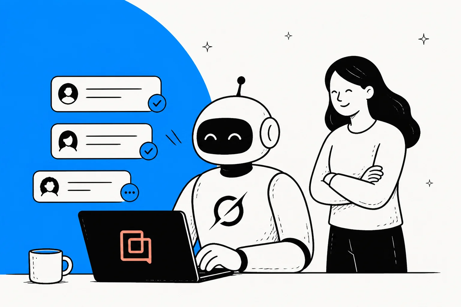 Grok Bot working a Gorgias customer support queue, illustrated hero banner