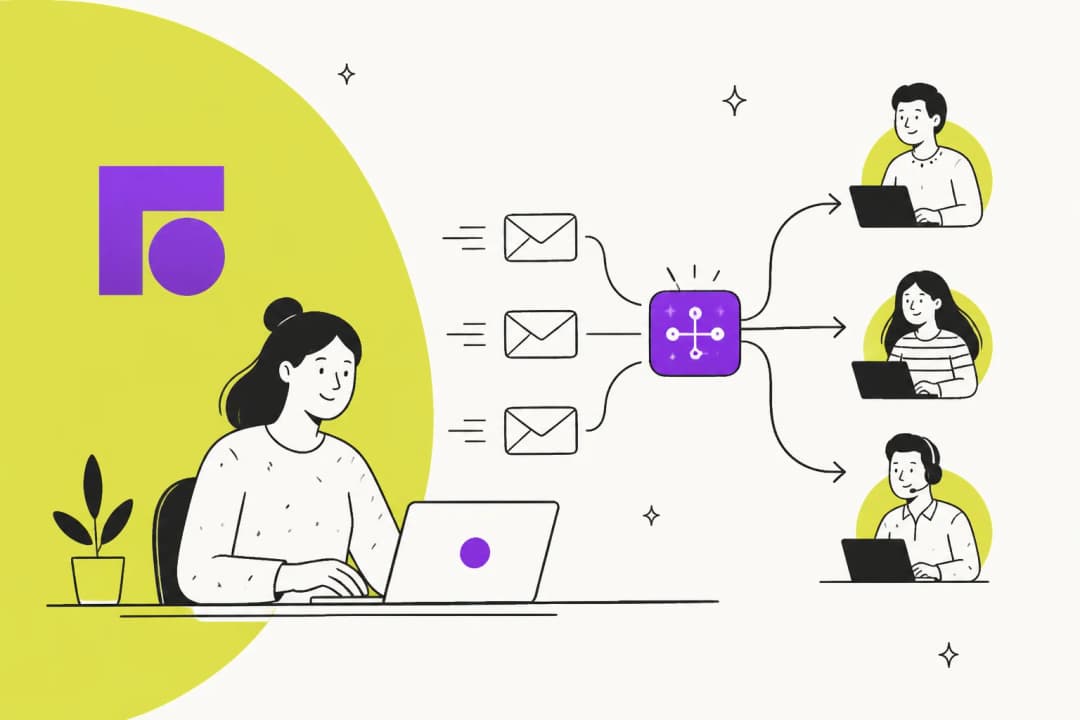 AI email triage in Front: emails routed by an AI node to the right support teammates