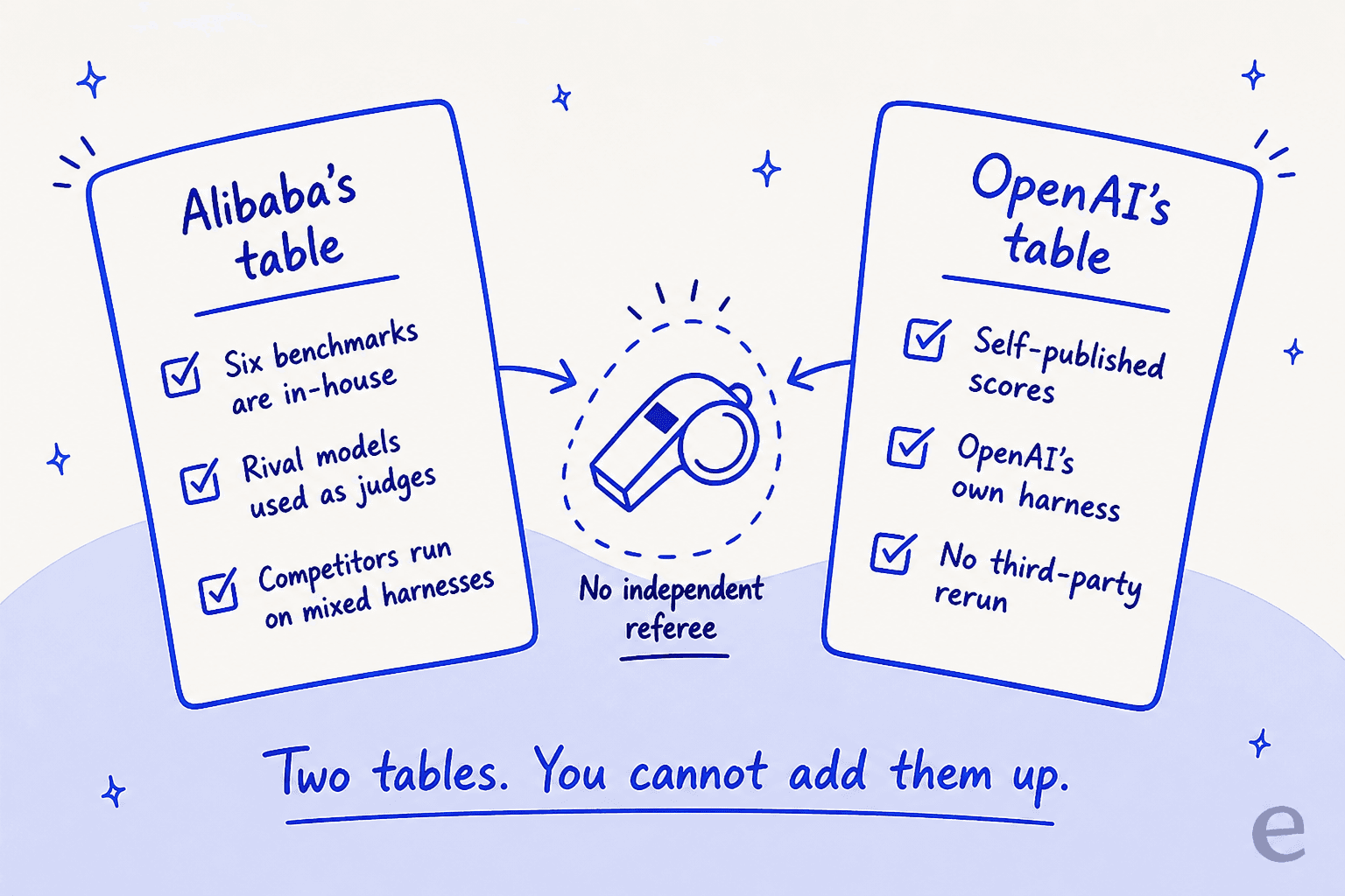 Two vendor benchmark tables with no independent referee between them
