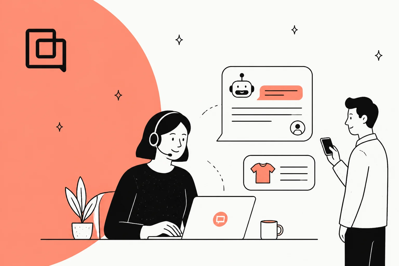 AI for Gorgias illustration showing two routes into one ecommerce helpdesk inbox