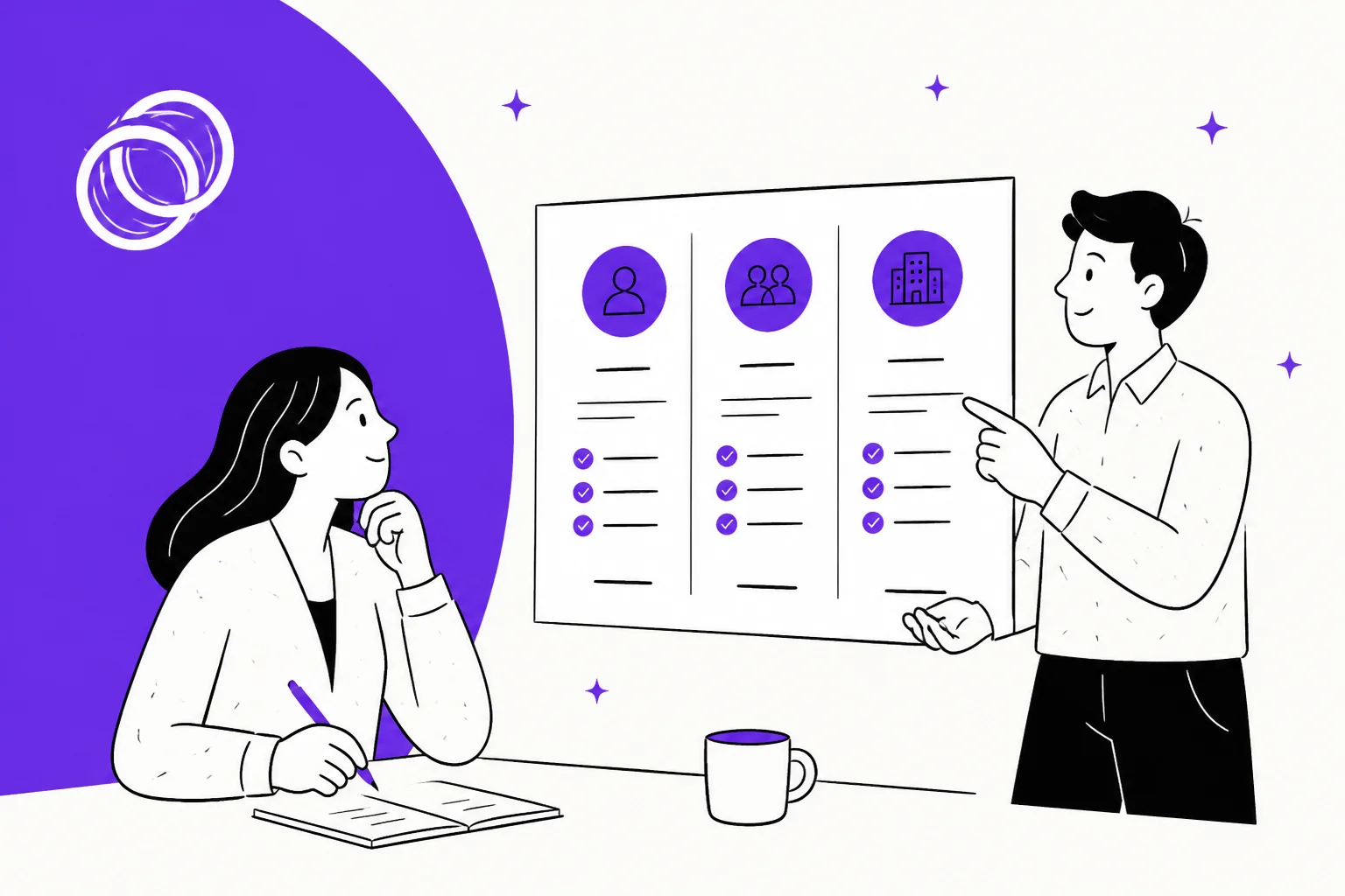 TheLoops pricing illustration on a purple background