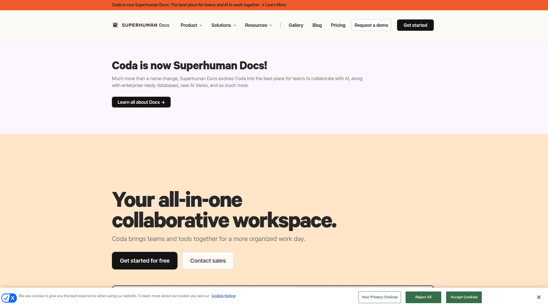 The Coda homepage